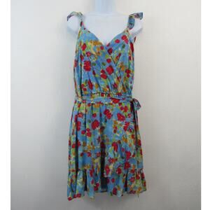 NWT Lauren Conrad XXL Floral Print Faux-Wrap Dress Blue Red Orange Green